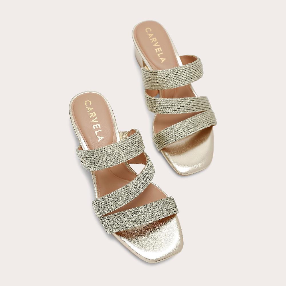 Carvela GALA BLOCK MULE Gold Fabric Block Heel By CARVELA
