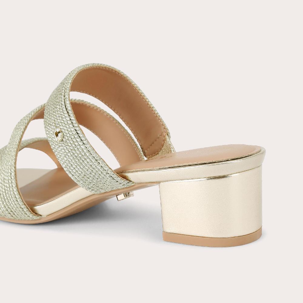 Carvela GALA BLOCK MULE Gold Fabric Block Heel By CARVELA