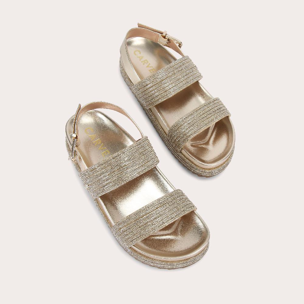 Carvela GALA FLATFORM Gold Crystal Sandal By CARVELA