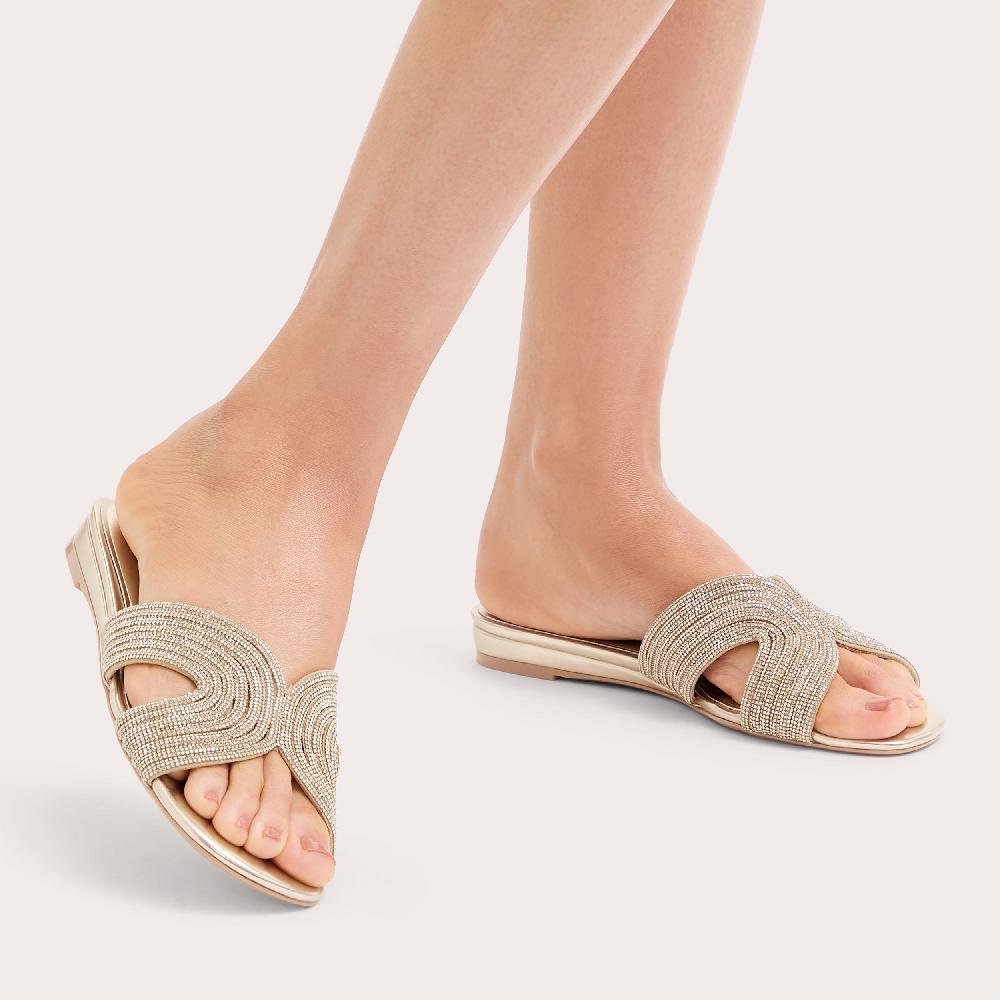 Carvela GALA MULE JEWEL Gold Crystal Slip On Sandal By CARVELA