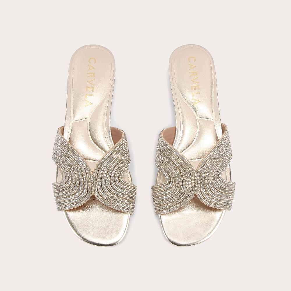 Carvela GALA MULE JEWEL Gold Crystal Slip On Sandal By CARVELA