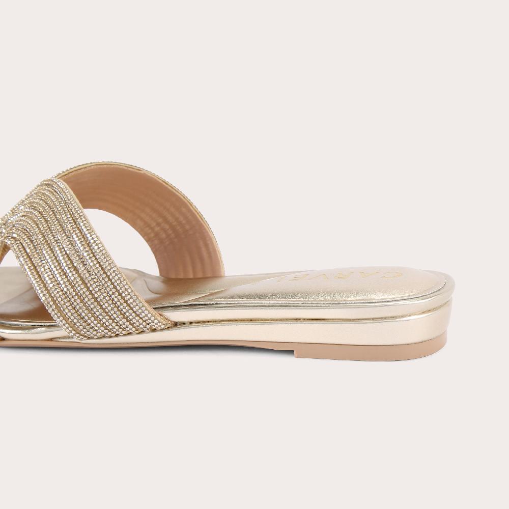 Carvela GALA MULE JEWEL Gold Crystal Slip On Sandal By CARVELA