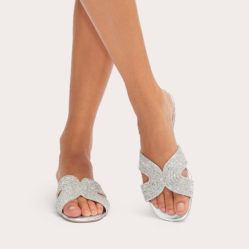 Carvela GALA MULE JEWEL Silver Crystal Slip On Sandals By CARVELA