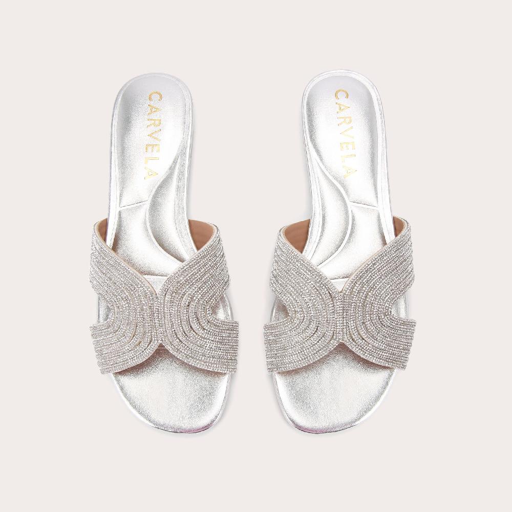 Carvela GALA MULE JEWEL Silver Crystal Slip On Sandals By CARVELA