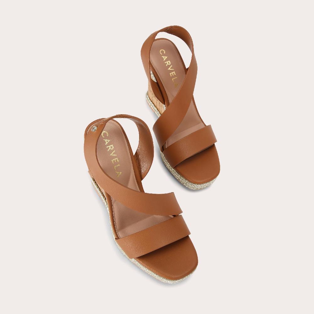 Carvela GALA WEDGE 110 Tan Leather Alternative Wedge Heel By CARVELA