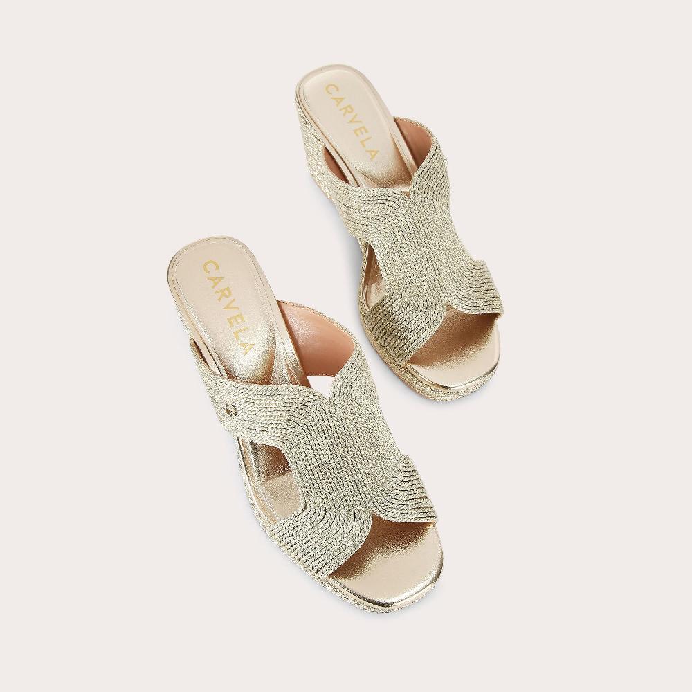 Carvela GALA WEDGE MULE 70 Gold Rope Wedge Heels By CARVELA