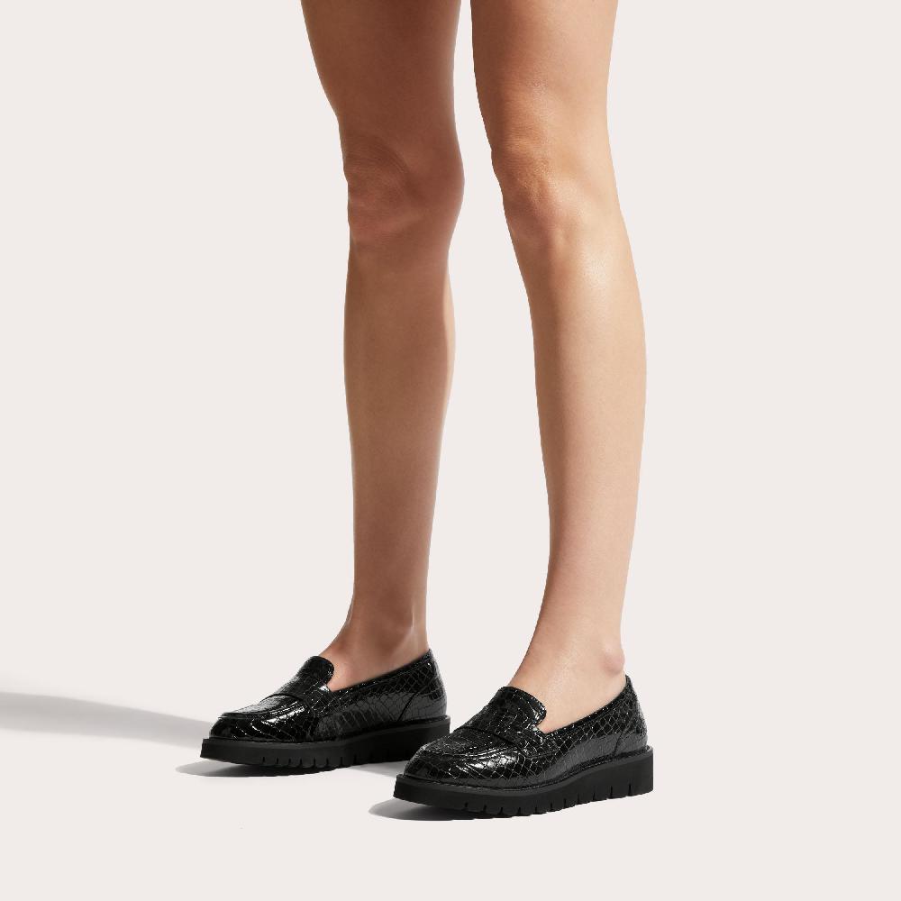 Carvela GRANGE Black Croc Embossed Slip On Shoes By CARVELA