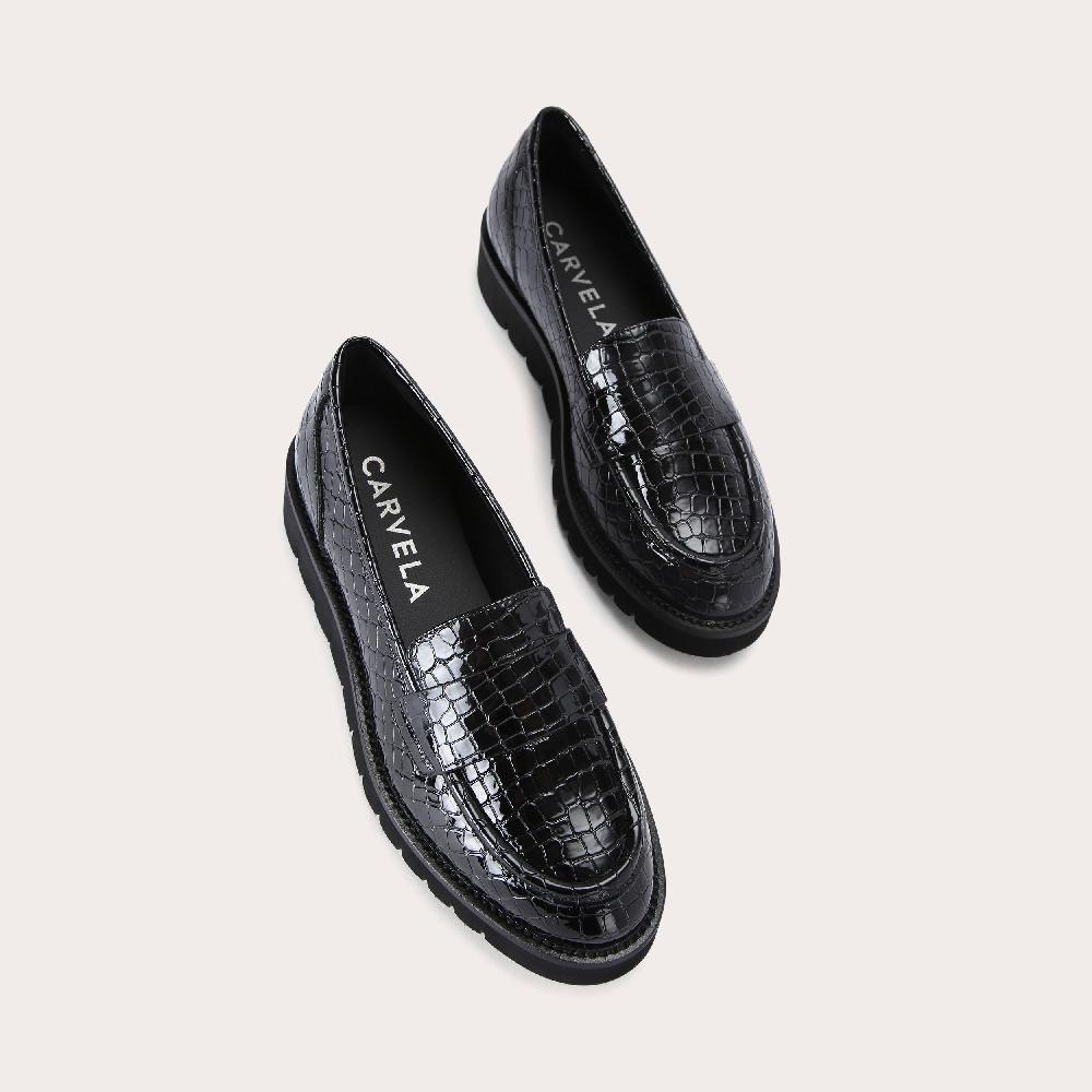 Carvela GRANGE Black Croc Embossed Slip On Shoes By CARVELA