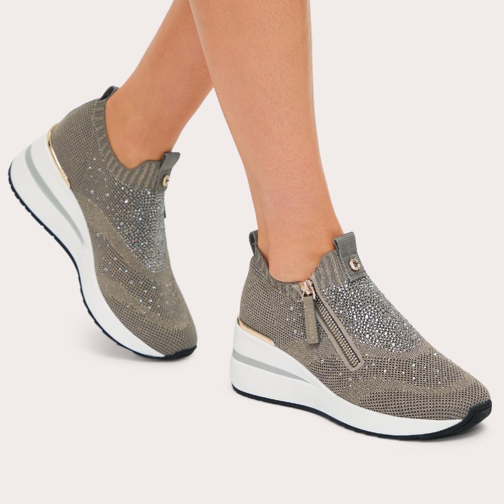 Carvela HIGH RISE ZIP KNIT Bronze Heeled Knitted Sneaker By CARVELA