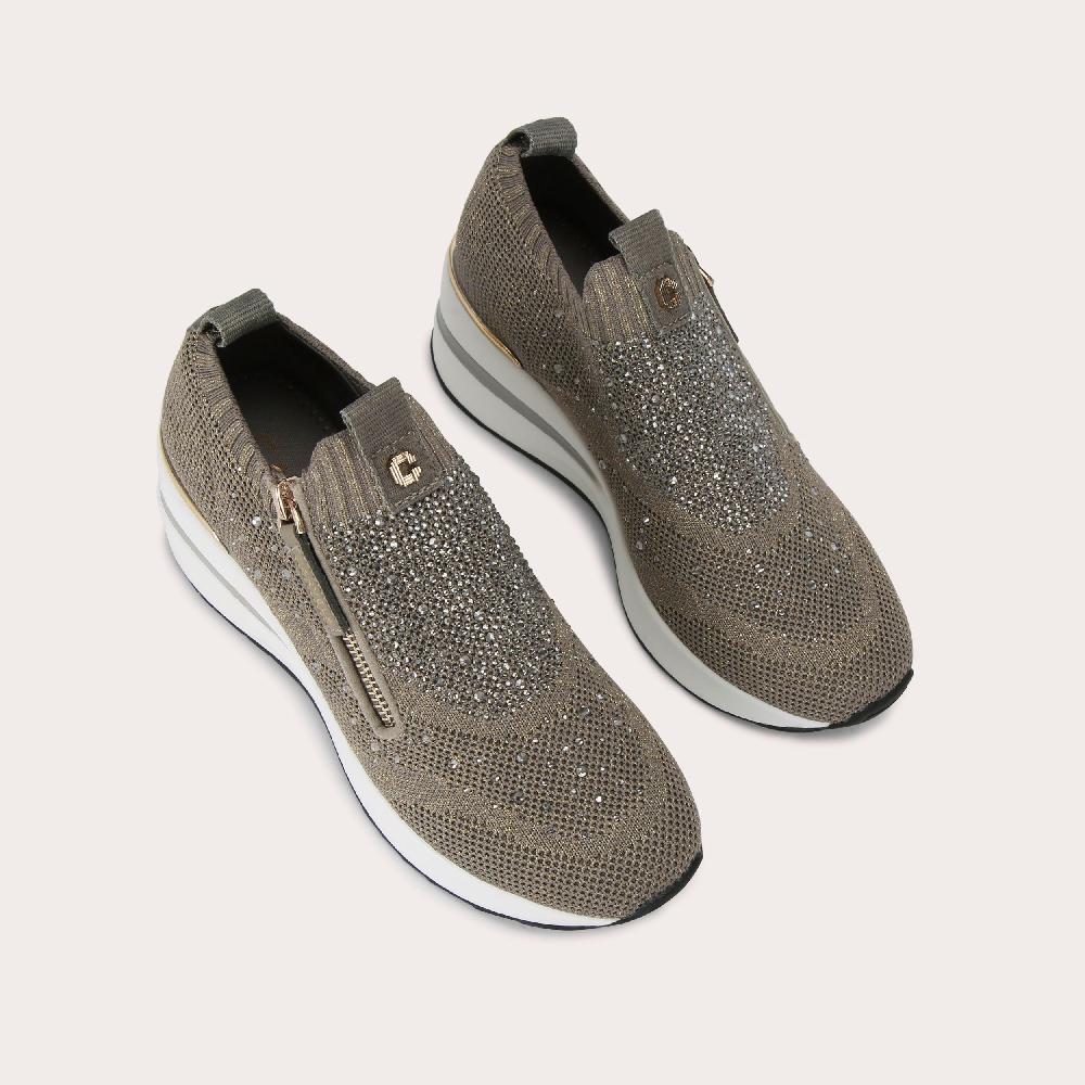 Carvela HIGH RISE ZIP KNIT Bronze Heeled Knitted Sneaker By CARVELA