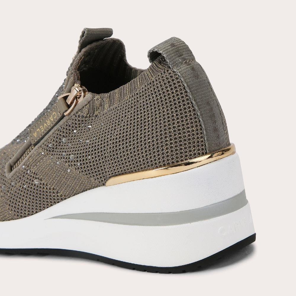 Carvela HIGH RISE ZIP KNIT Bronze Heeled Knitted Sneaker By CARVELA