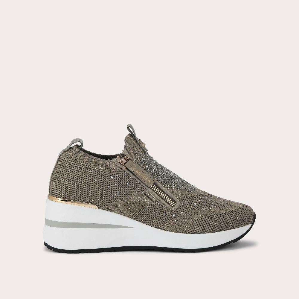 carvela HIGH RISE ZIP KNIT Bronze Heeled Knitted Sneaker by CARVELA