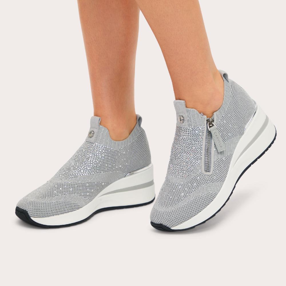 Carvela HIGH RISE ZIP KNIT Silver Crystal Hidden Heel Trainer By CARVELA