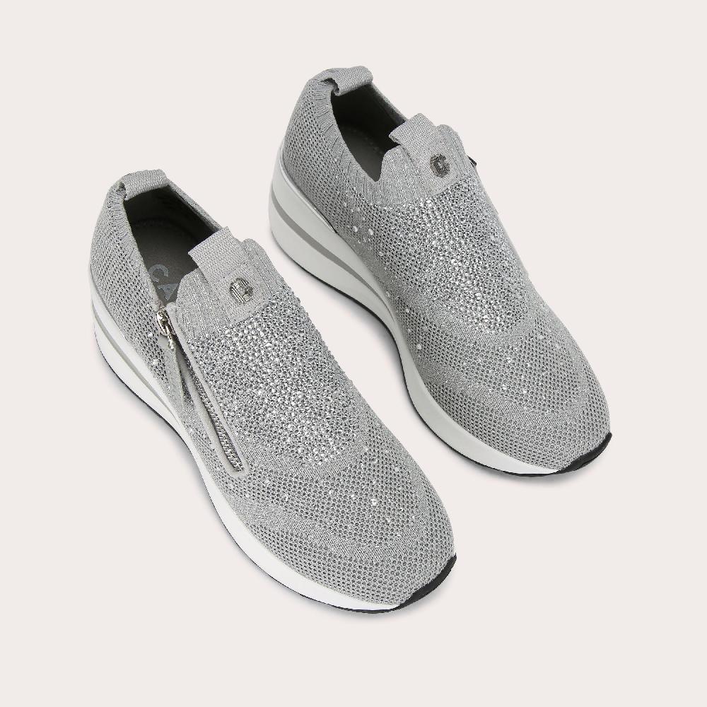 Carvela HIGH RISE ZIP KNIT Silver Crystal Hidden Heel Trainer By CARVELA