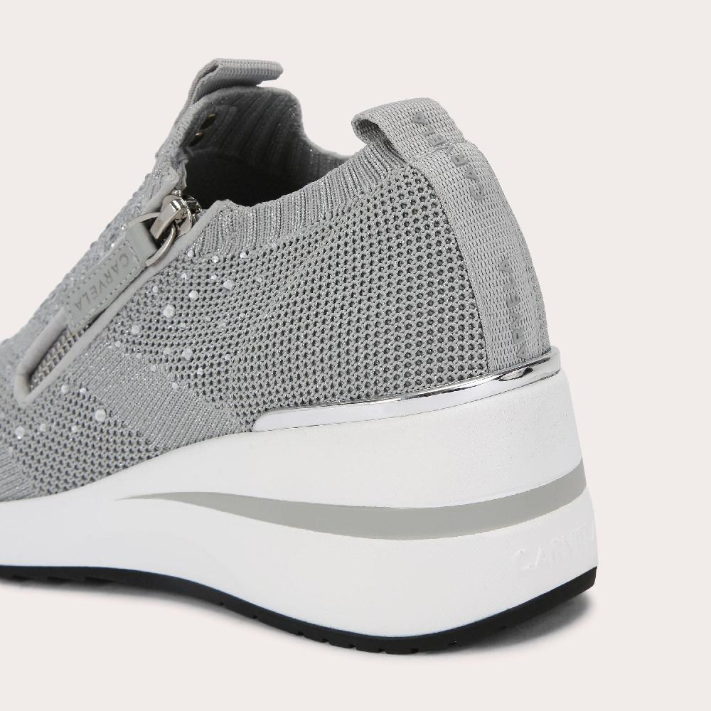 Carvela HIGH RISE ZIP KNIT Silver Crystal Hidden Heel Trainer By CARVELA
