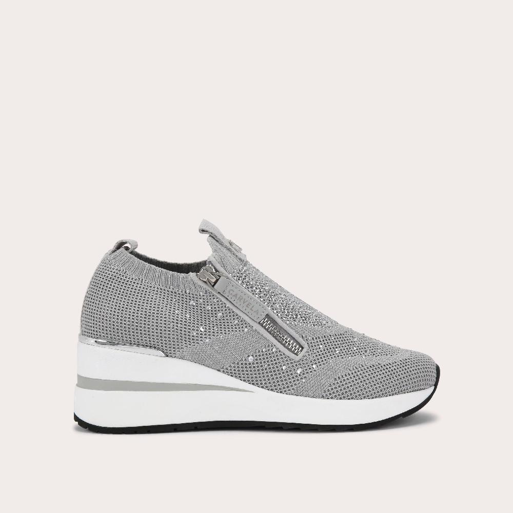 carvela HIGH RISE ZIP KNIT Silver Crystal Hidden Heel Trainer by CARVELA