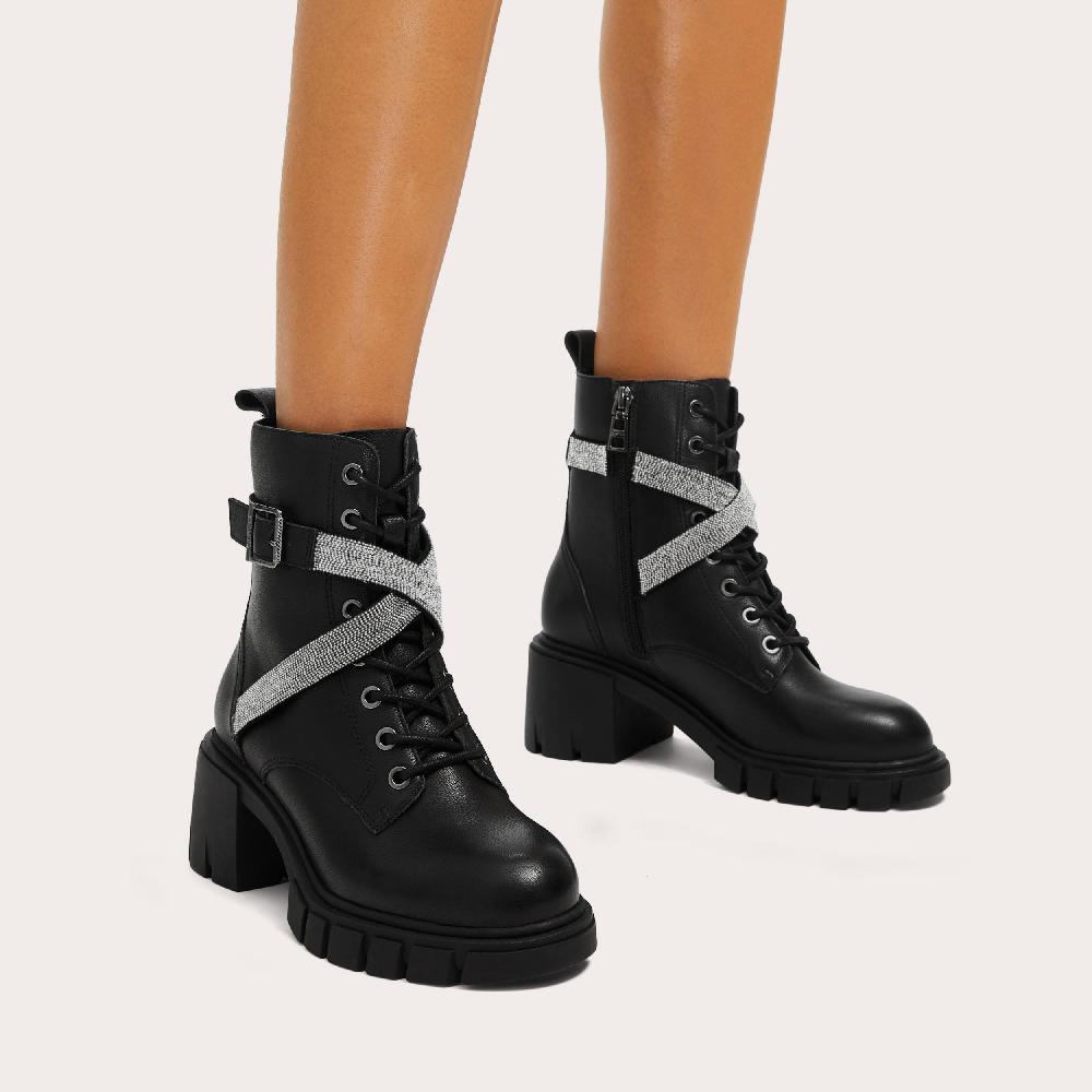 Carvela IGNITE STRAP Black Leather Block Heel Boot By CARVELA
