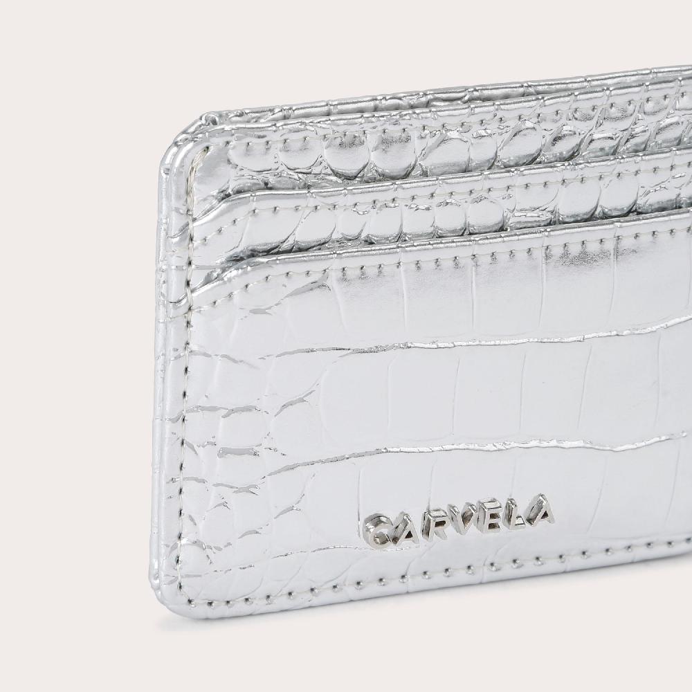 Carvela JESSICA CARD HOLDER Silver Croc Printed Card Holder By CARVELA