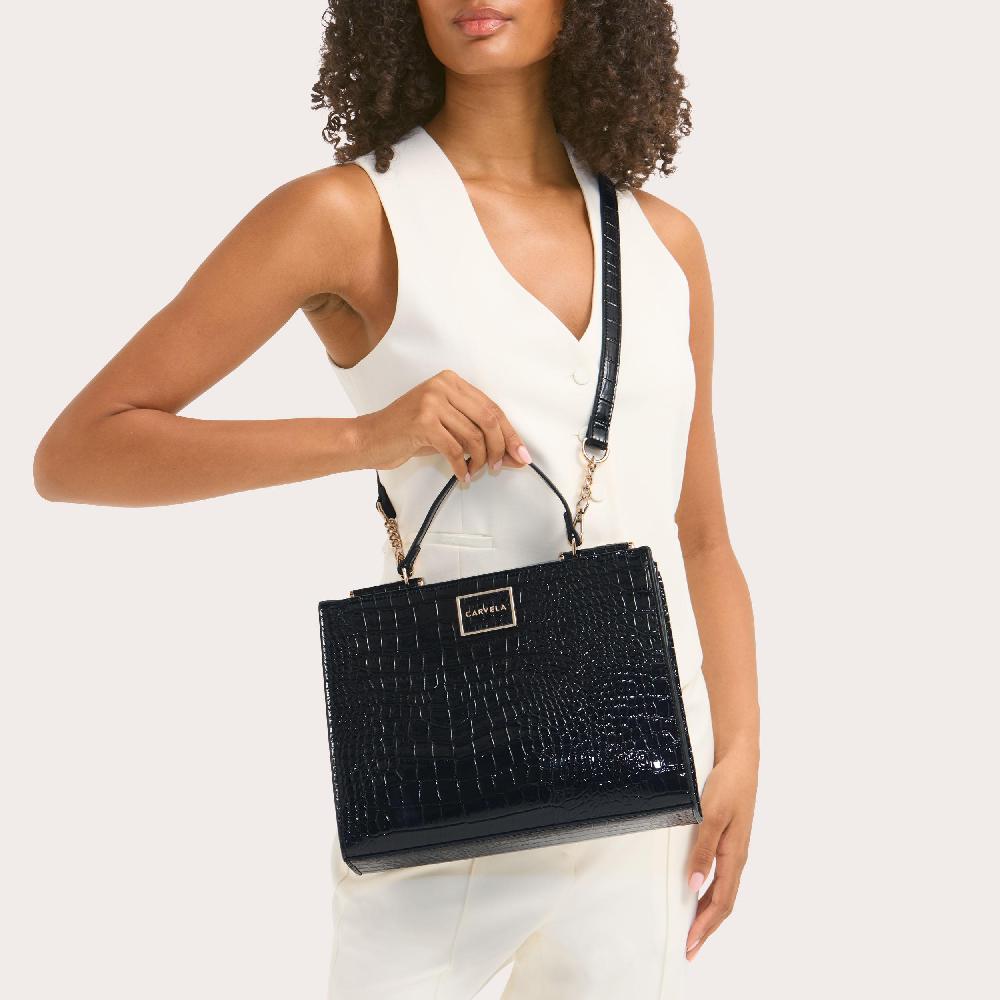 Carvela JESSICA MIDI TOTE 2 Black Croc Print Tote Bag By CARVELA