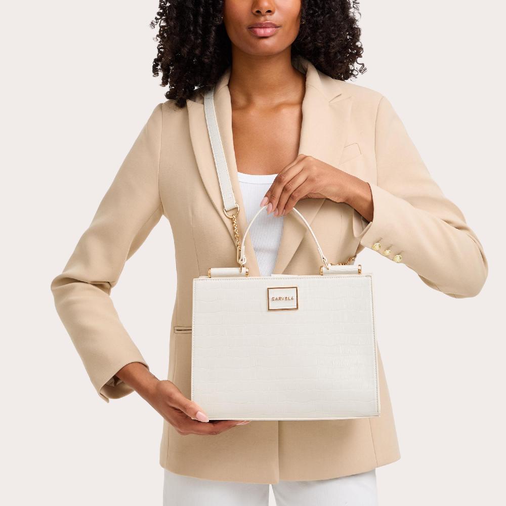 Carvela JESSICA MIDI TOTE 2 Bone Croc Tote Bag By CARVELA