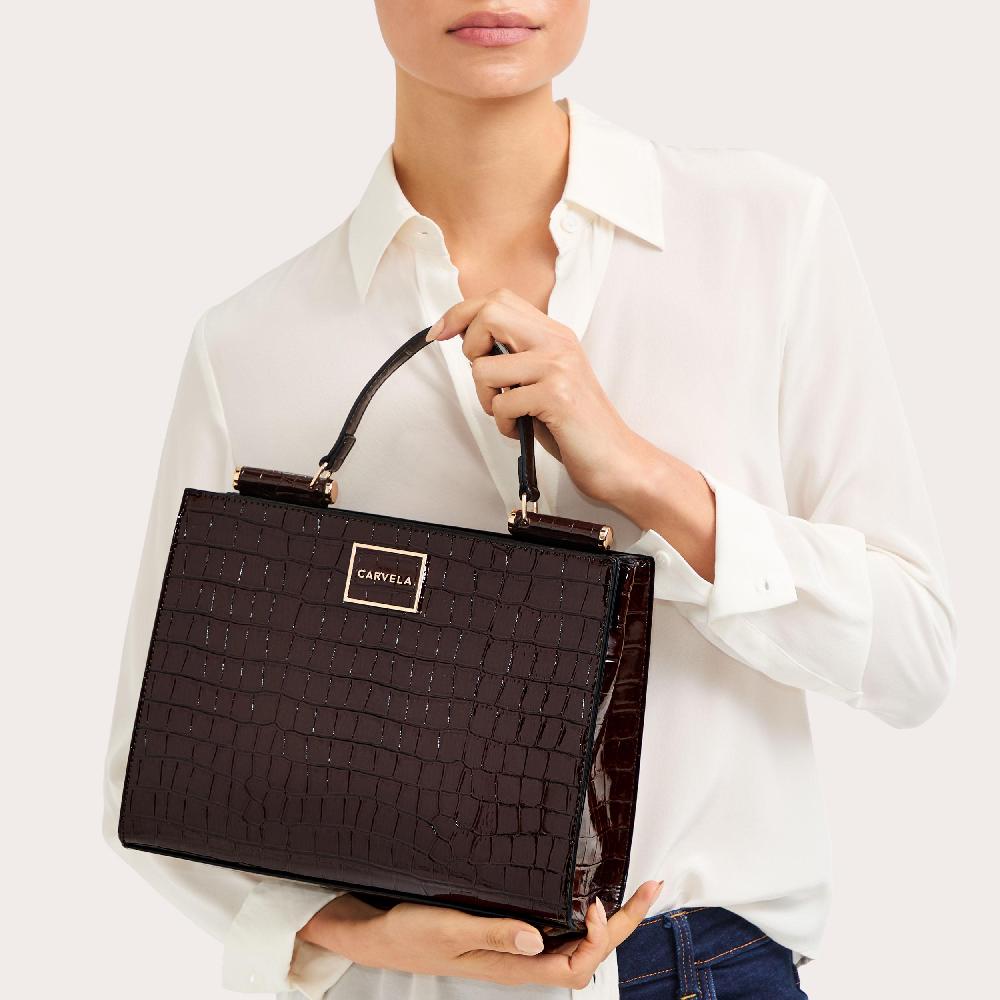 Carvela JESSICA MIDI TOTE 2 Brown Croc Embossed Tote Bag By CARVELA