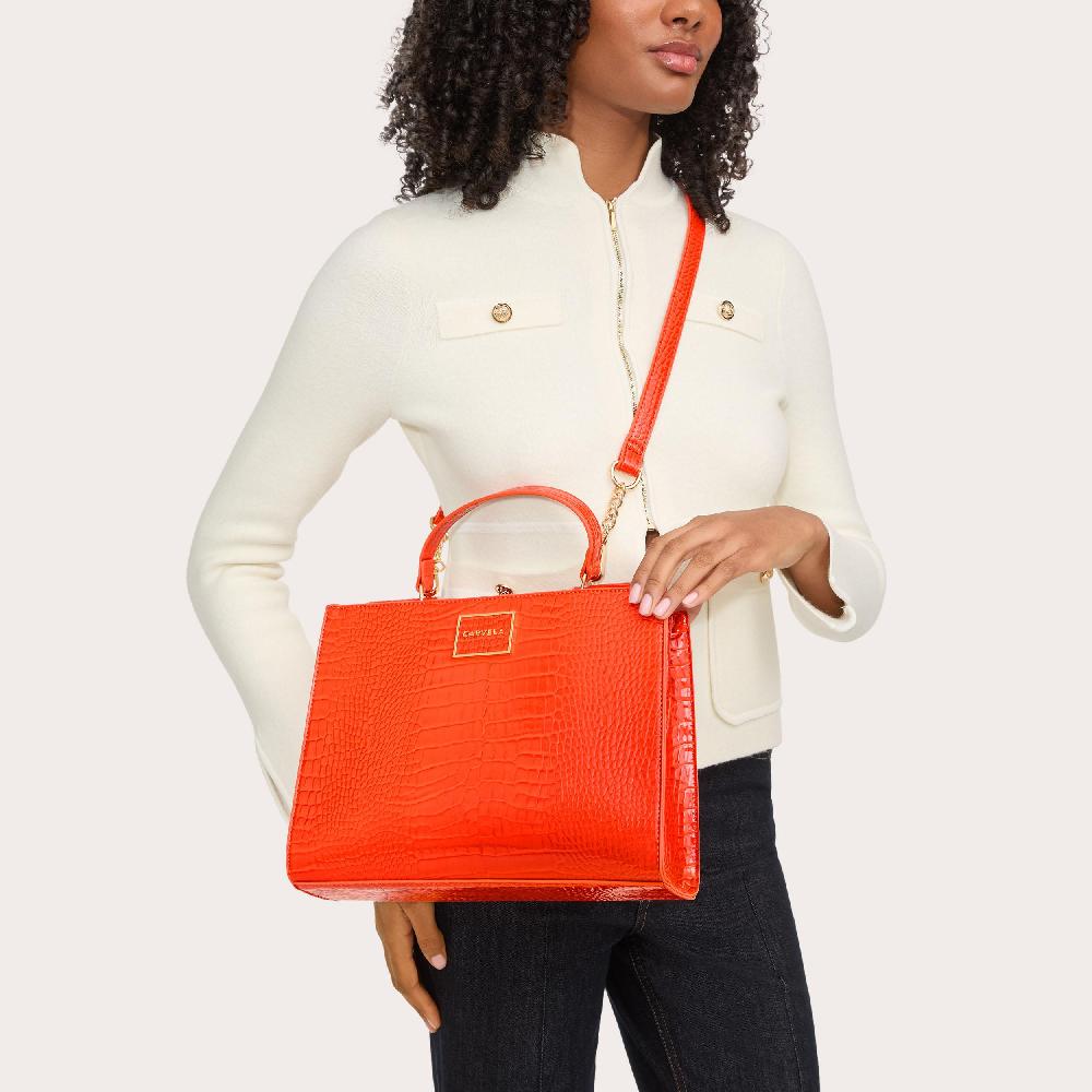 Carvela JESSICA MIDI TOTE 2 Orange Croc Embossed Tote Bag By CARVELA