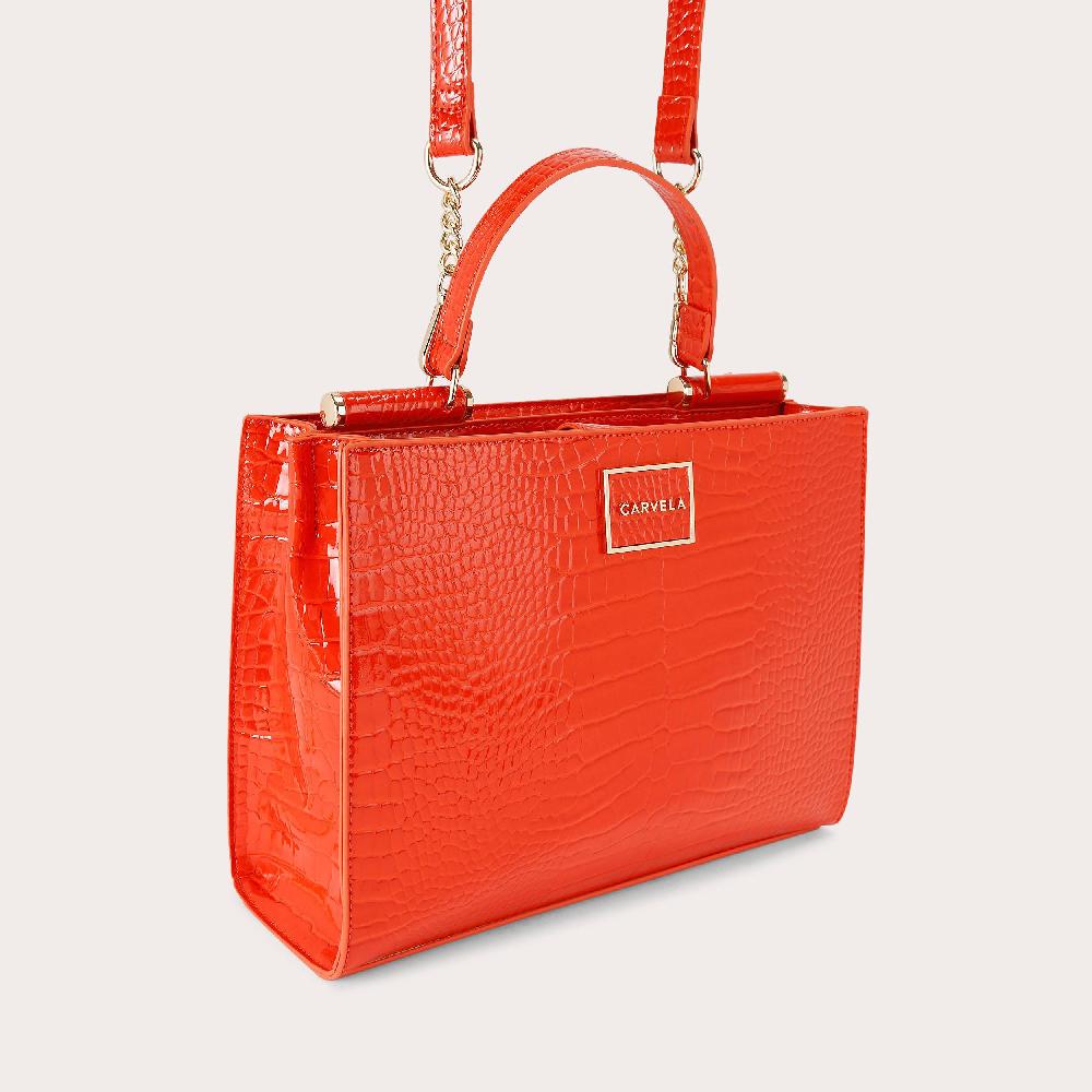 Carvela JESSICA MIDI TOTE 2 Orange Croc Embossed Tote Bag By CARVELA
