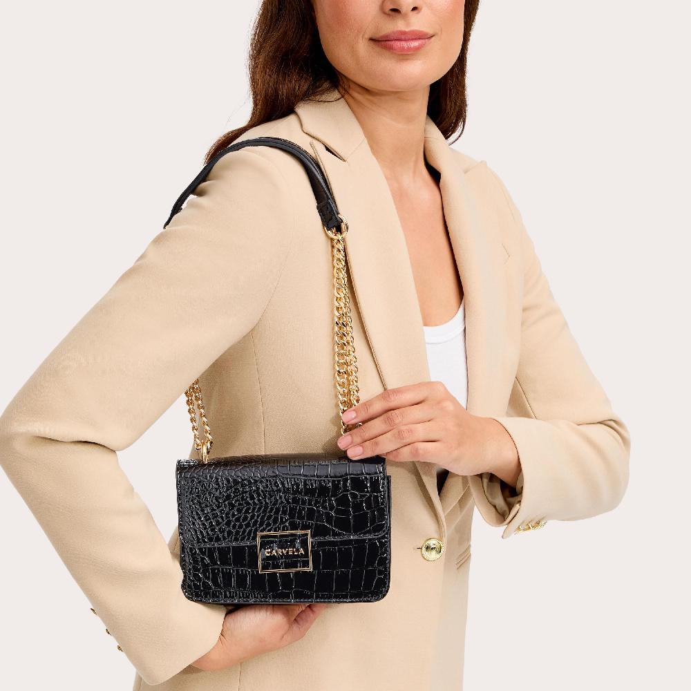 Carvela JESSICA SHOULDER BAG Black Croc Shoulder Bag By CARVELA