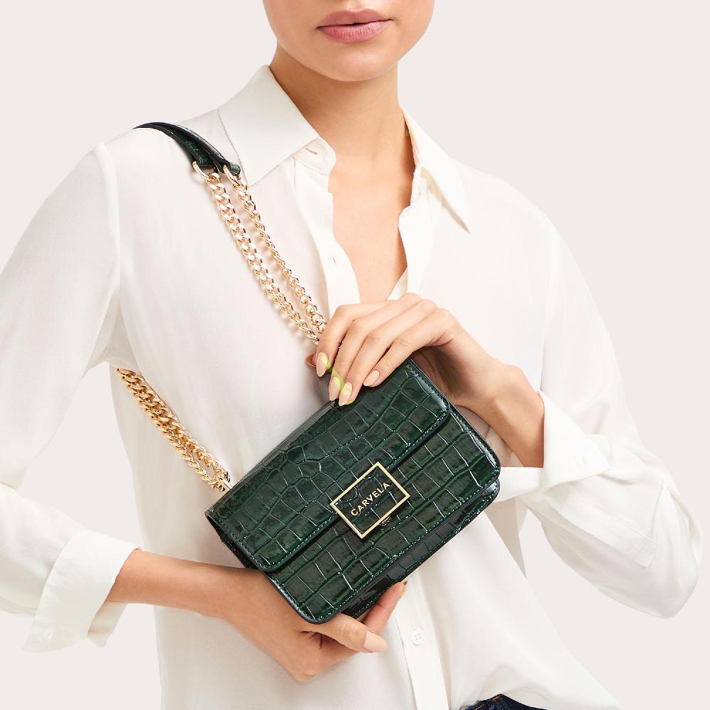 Carvela JESSICA SHOULDER BAG Dark Green Croc Print Shoulder Bag By CARVELA