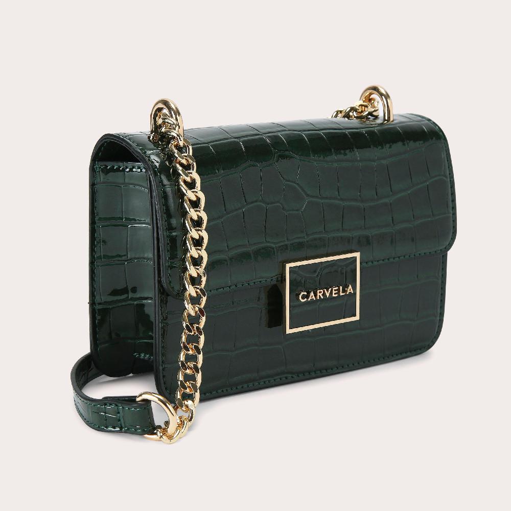 Carvela JESSICA SHOULDER BAG Dark Green Croc Print Shoulder Bag By CARVELA