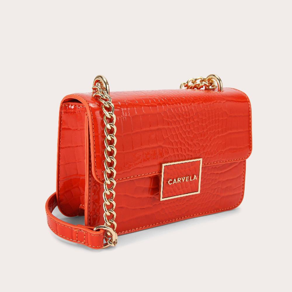 Carvela JESSICA SHOULDER BAG Orange Croc Embossed Shoulder Bag By CARVELA
