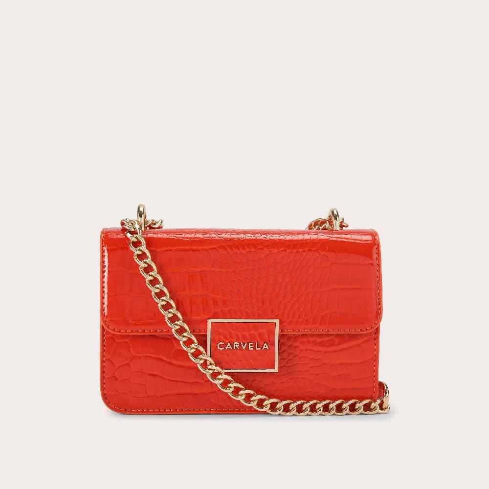 Carvela JESSICA SHOULDER BAG Orange Croc Embossed Shoulder Bag By CARVELA