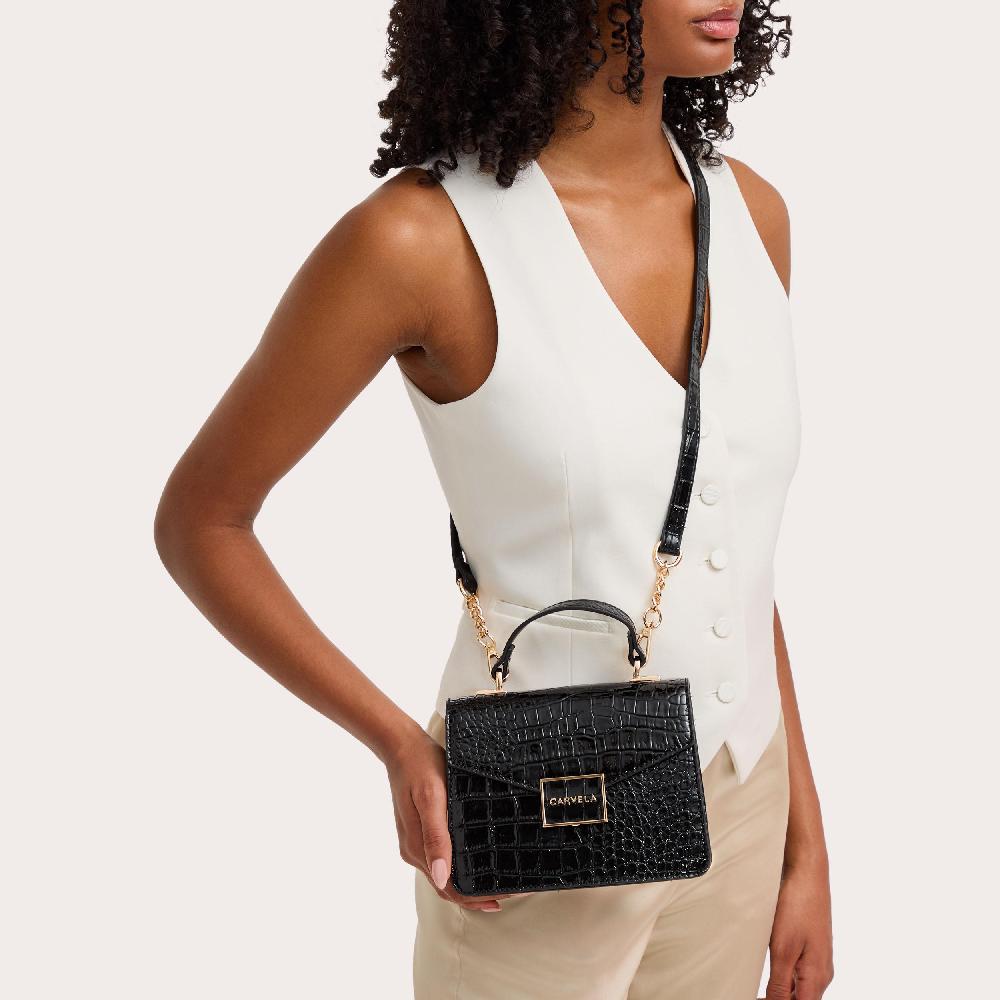 Carvela JESSICA TOP HANDLE Black Croc Print Top Handle Bag By CARVELA