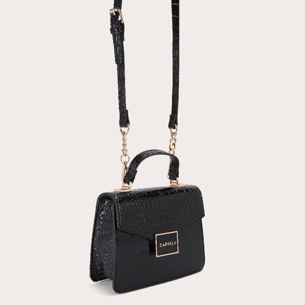 Carvela JESSICA TOP HANDLE Black Croc Print Top Handle Bag By CARVELA
