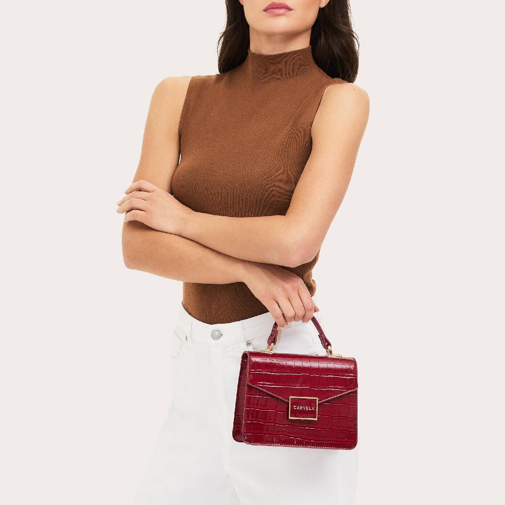 Carvela JESSICA TOP HANDLE Red Croc Top Handle Bag By CARVELA
