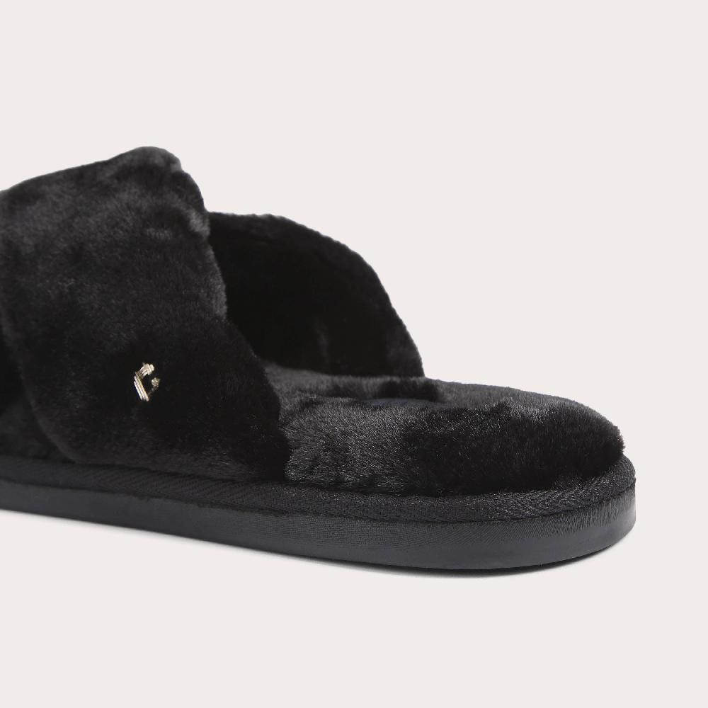 Carvela JEWEL X VAMP Black Faux Fur Crossed Slip On Slippers By CARVELA
