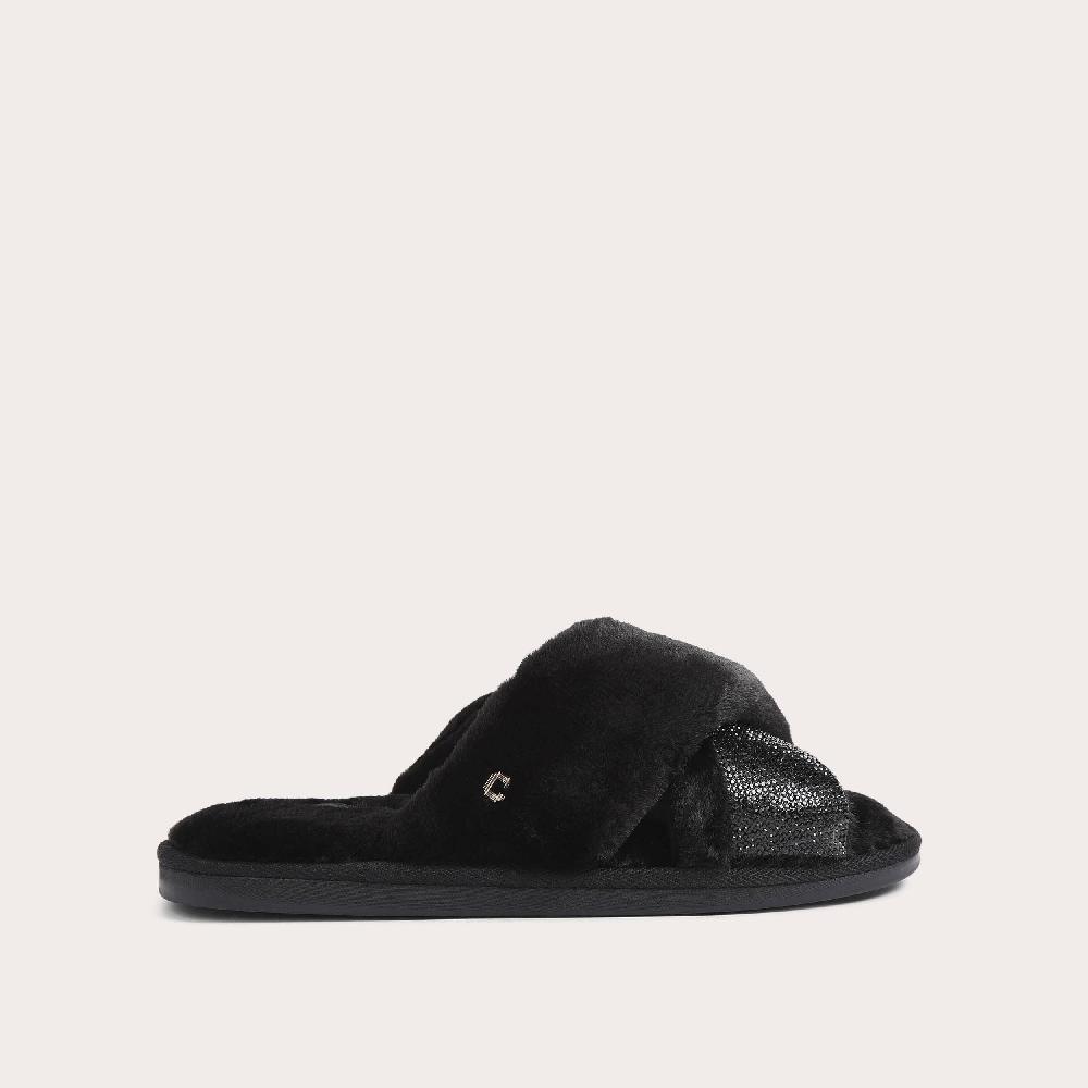 carvela JEWEL X VAMP Black Faux Fur Crossed Slip On Slippers by CARVELA
