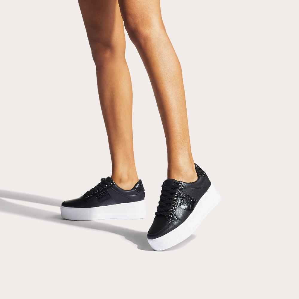 Carvela JIVE LACE UP Black Croc Embossed Crystal Lace Up Trainers By CARVELA