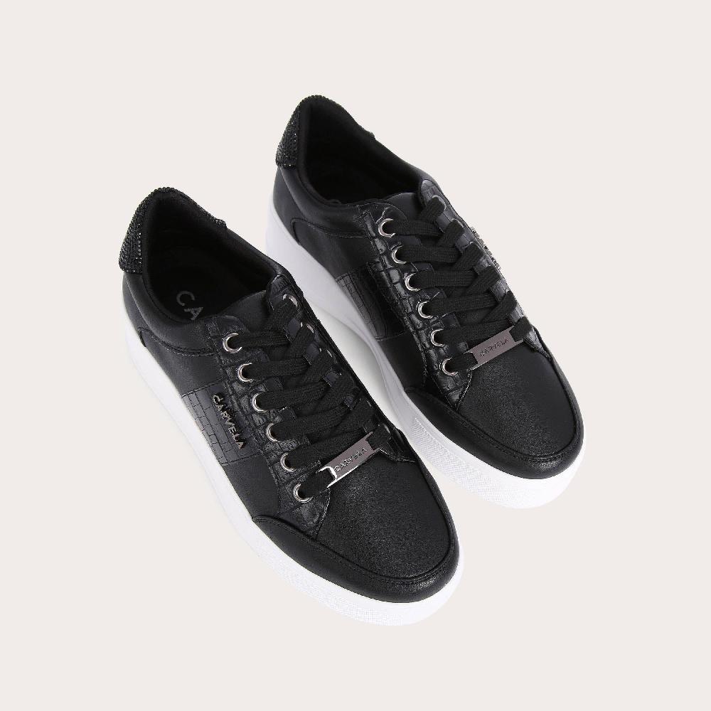 Carvela JIVE LACE UP Black Croc Embossed Crystal Lace Up Trainers By CARVELA