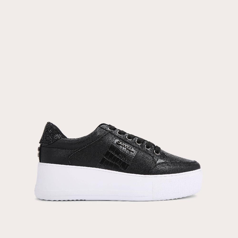 carvela JIVE LACE UP Black Croc Embossed Crystal Lace Up Trainers by CARVELA