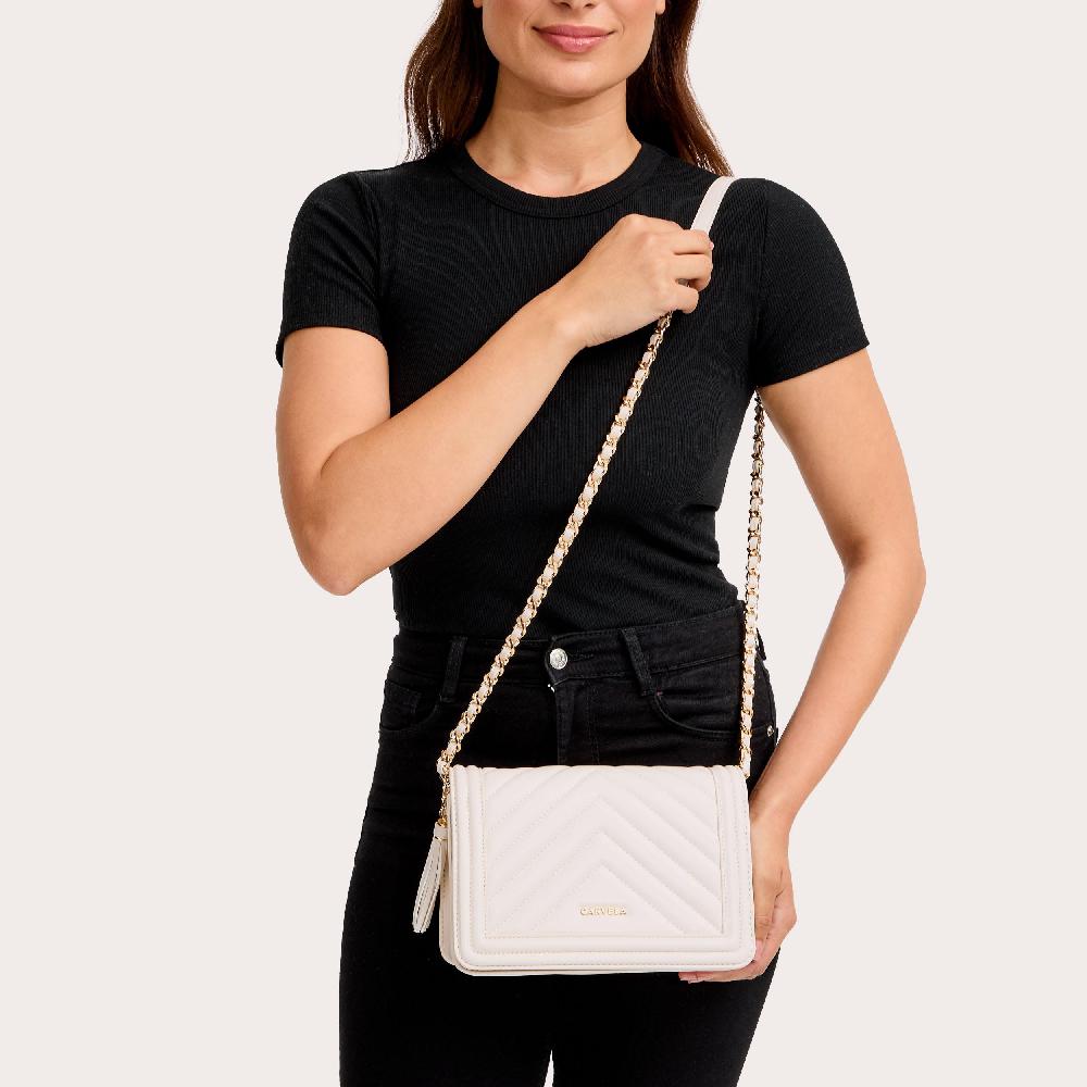 Carvela LARA TASSEL FLAPOVER Bone Quilted Cross Body Bag By CARVELA