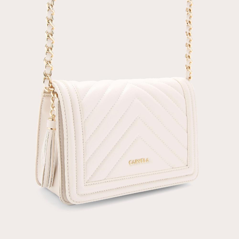 Carvela LARA TASSEL FLAPOVER Bone Quilted Cross Body Bag By CARVELA