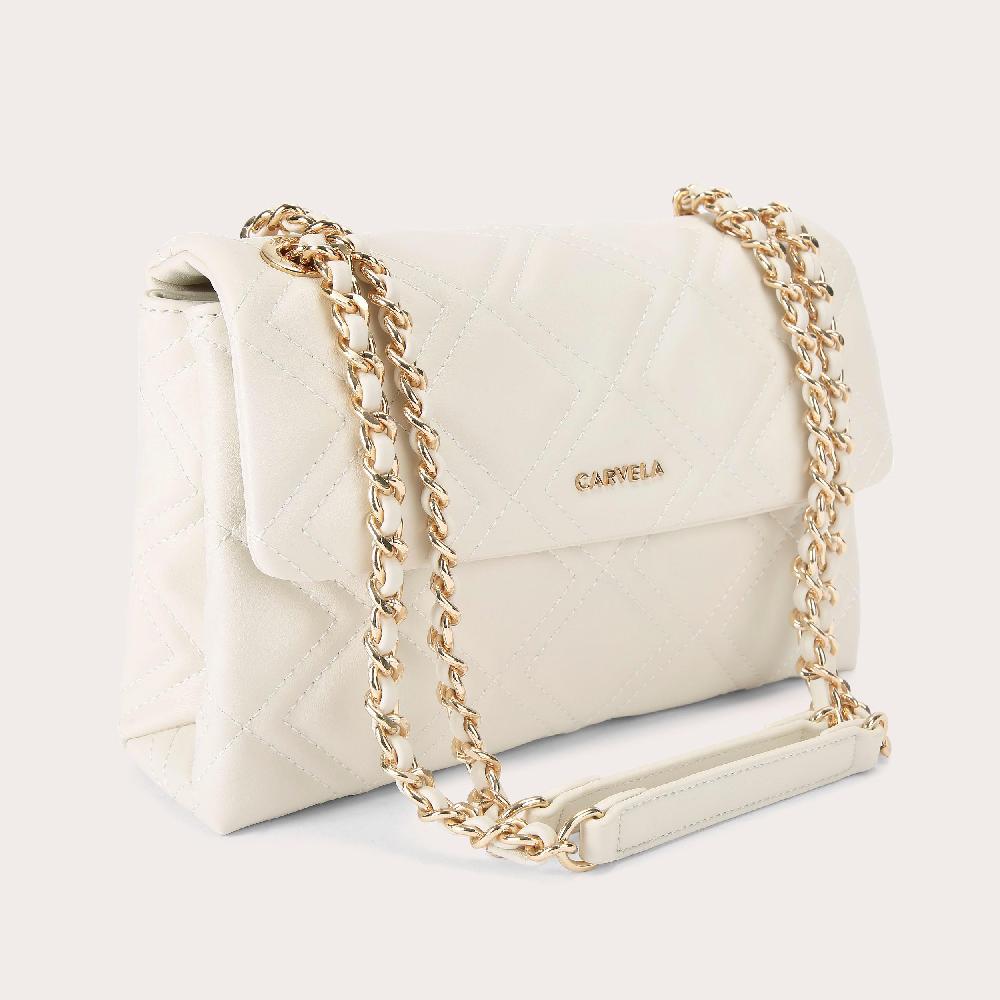 Carvela LARGE ROSA CHAIN SHOULDER Bone Quilted Shoulder Bag By CARVELA