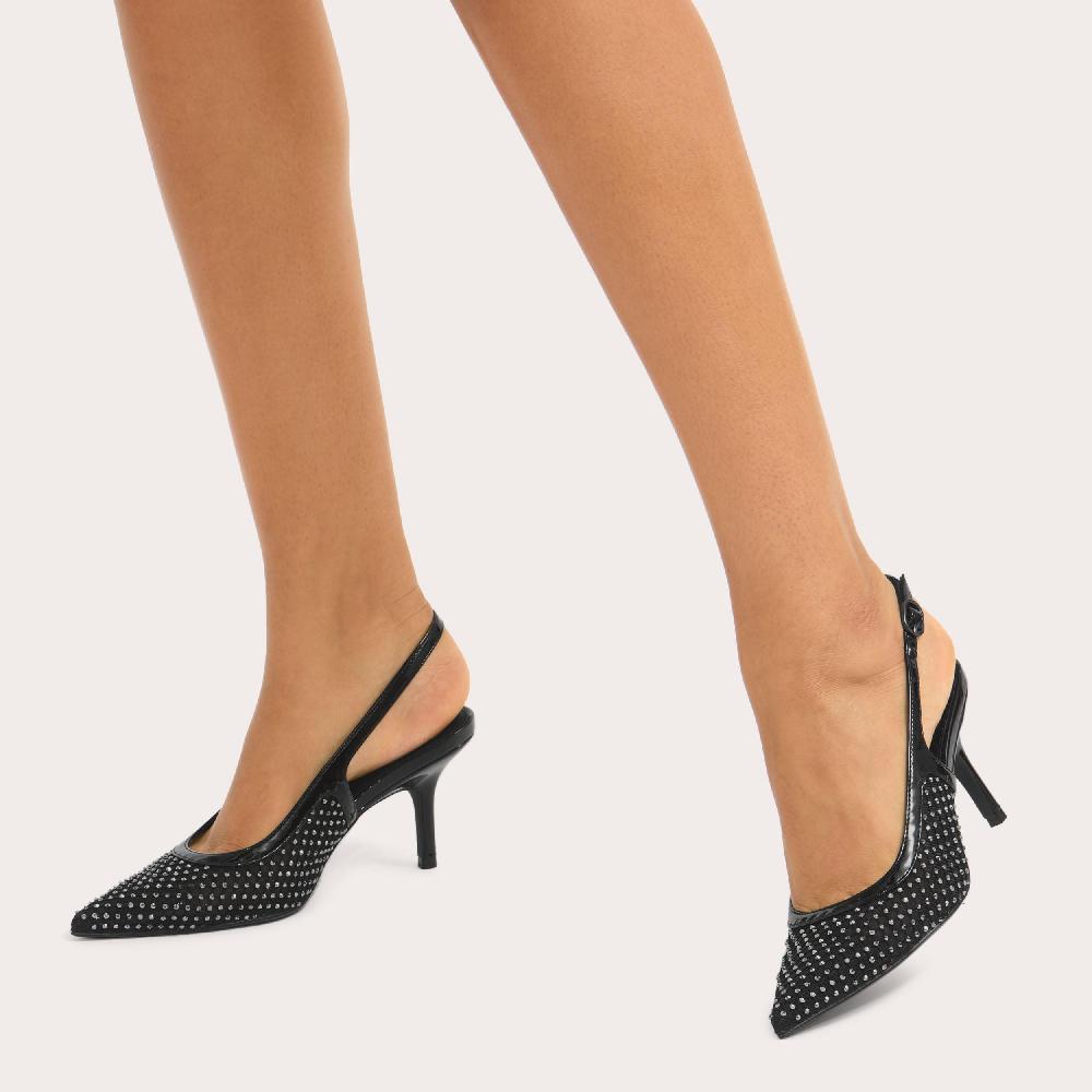 Carvela LAVISH JEWEL Black Crystal Kitten Slingback Heel By CARVELA