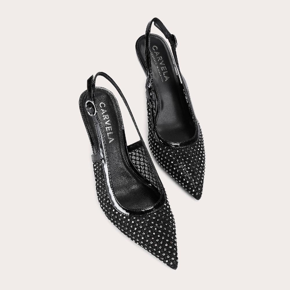 Carvela LAVISH JEWEL Black Crystal Kitten Slingback Heel By CARVELA