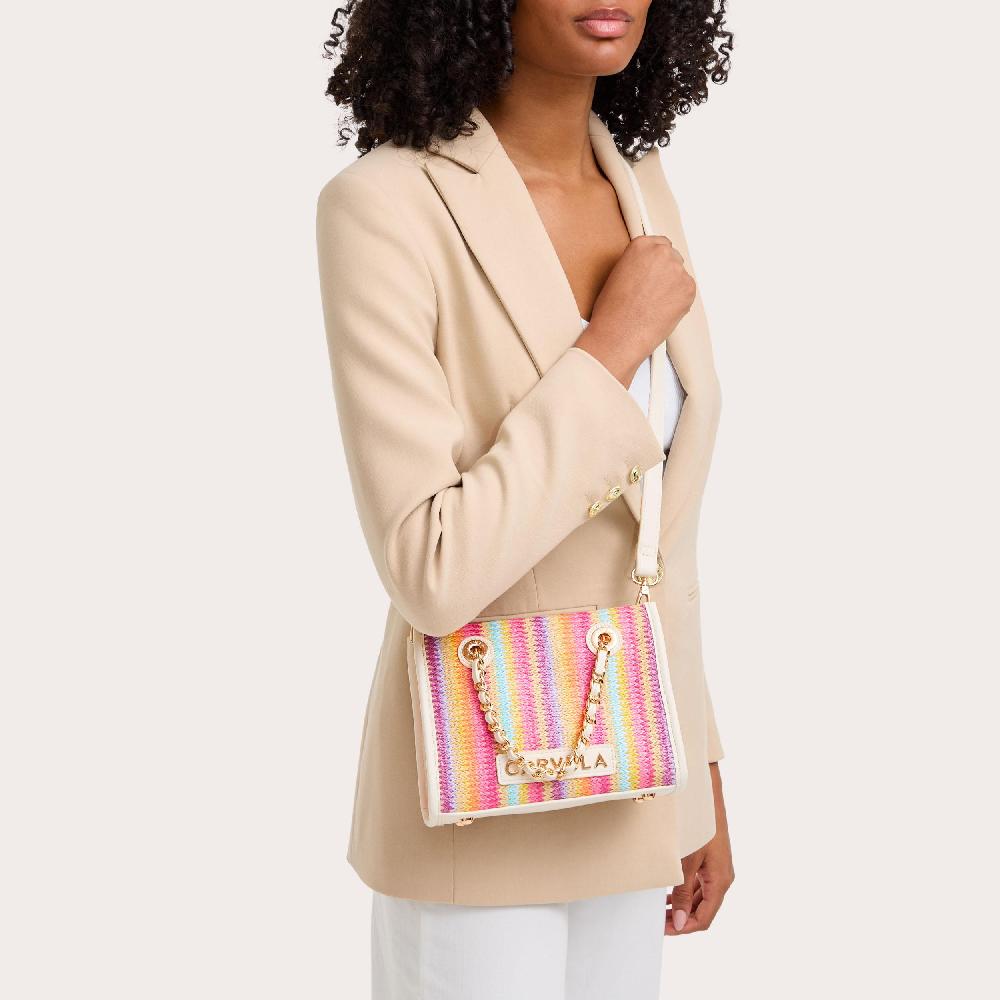 Carvela LEILA RAFFIA MINI TOTE Rainbow Raffia Mini Tote Bag By CARVELA