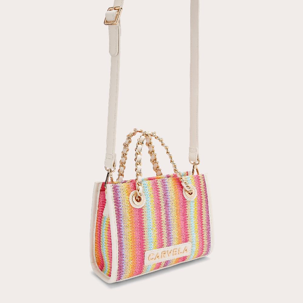 Carvela LEILA RAFFIA MINI TOTE Rainbow Raffia Mini Tote Bag By CARVELA