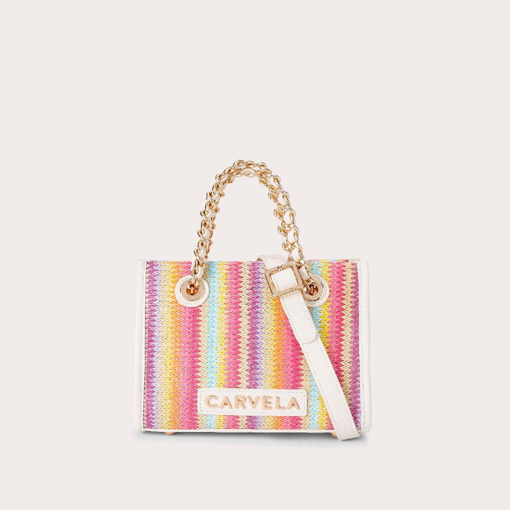carvela LEILA RAFFIA MINI TOTE Rainbow Raffia Mini Tote Bag by CARVELA