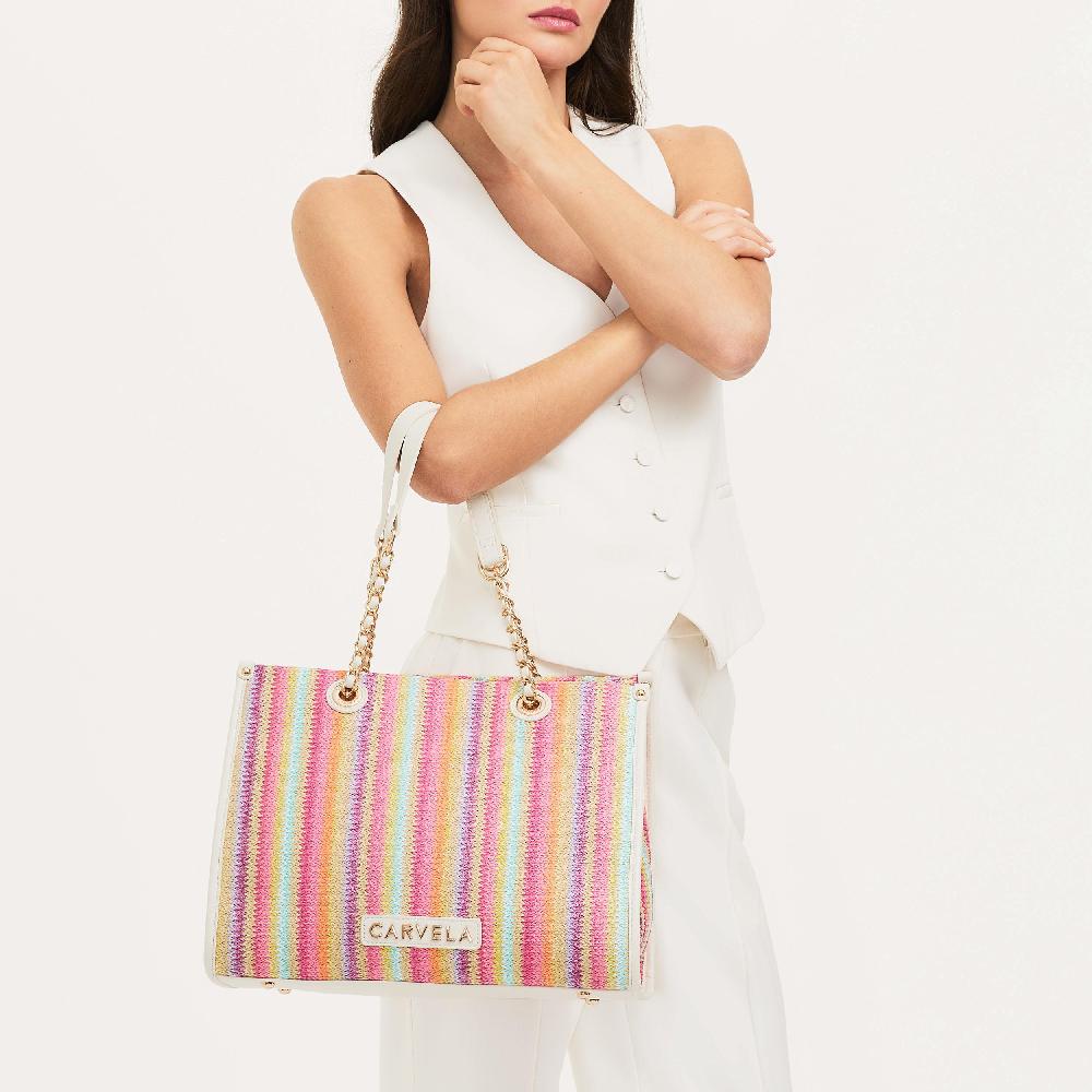 Carvela LEILA RAFFIA TOTE Rainbow Stripe Tote Bag By CARVELA
