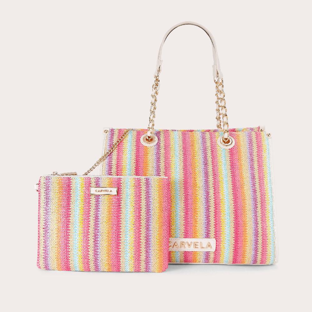 carvela LEILA RAFFIA TOTE Rainbow Stripe Tote Bag by CARVELA